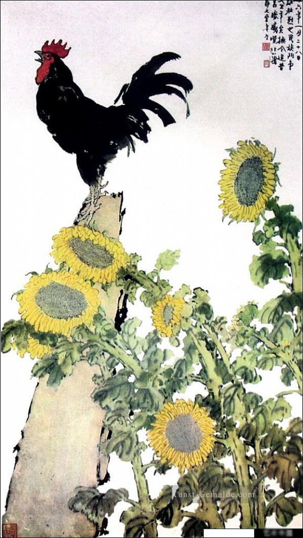 Xu Beihong Hahn und Sonnenblumen Kunst chinesische Ölgemälde
